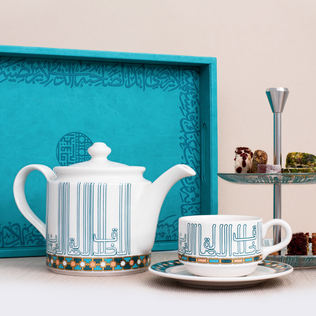 Dimlaj Asala Set of 6 Pcs Tea Cups and Saucers (Gold & Green)