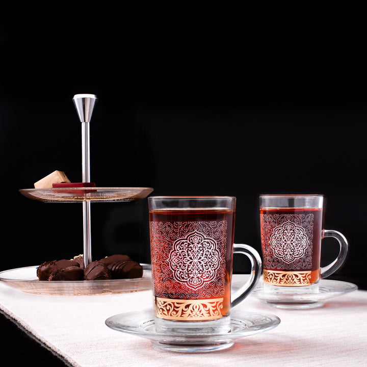 Dimlaj Massar Set of 6 Pcs Tea Cups and Saucers (Gold)