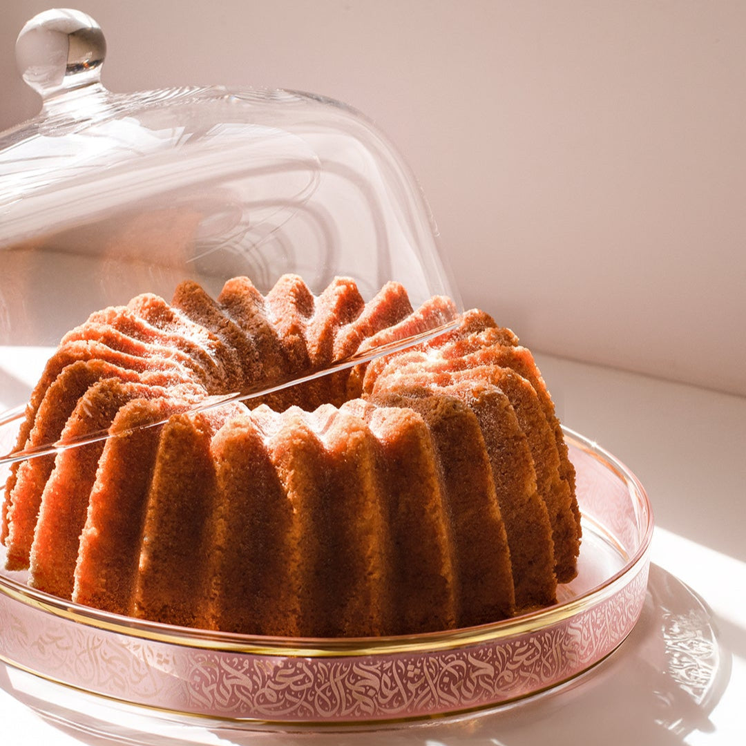 Dimlaj Nagham Cake Plate with Lid (Gold & Pink)