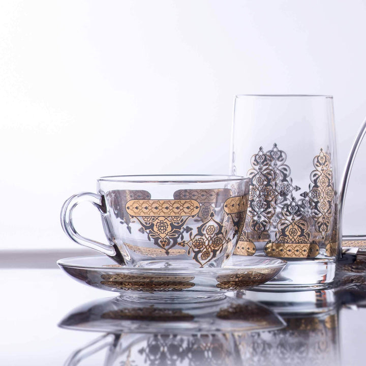 Dimlaj Rayhan Set of 6 Pcs Tea Cups and Saucers (Gold & Black)