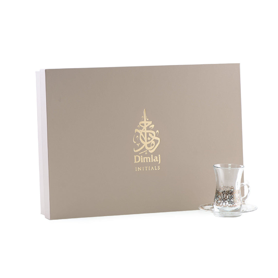 Dimlaj Regal Set of 6 Pcs Tea Istikanas and Saucers (Gold & Green)