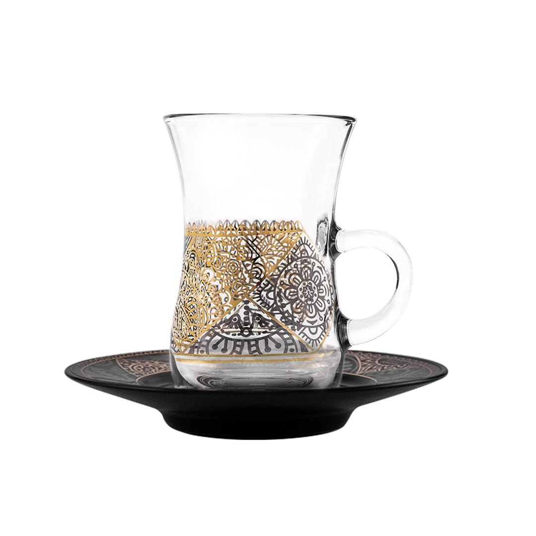 Dimlaj Sana Set of 6 Pcs Tea Istikanas and Saucers (Gold & Platinum)