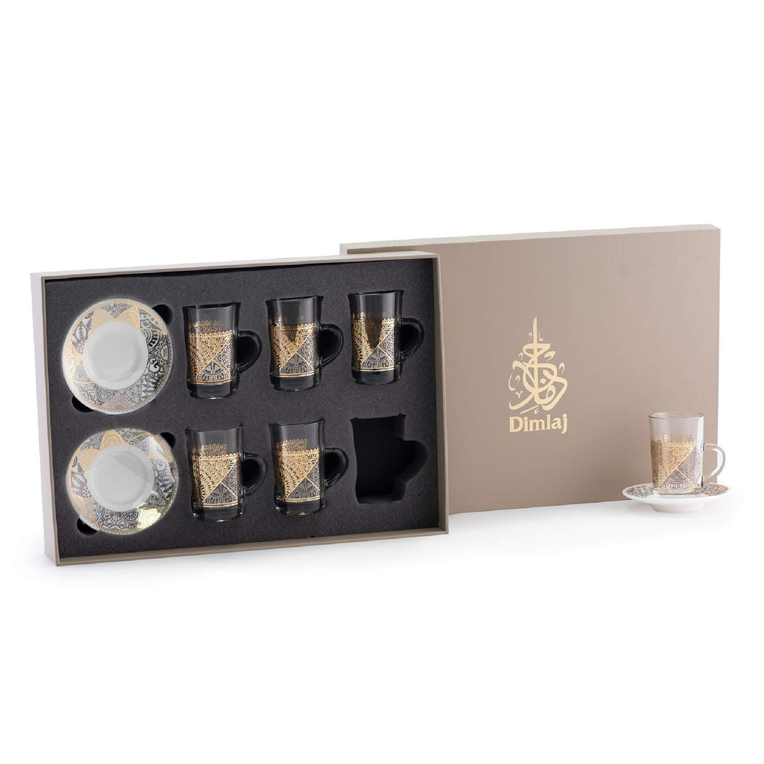 Dimlaj Sana Set of 6 Pcs Tea Cups and Saucers (Gold & Platinum)