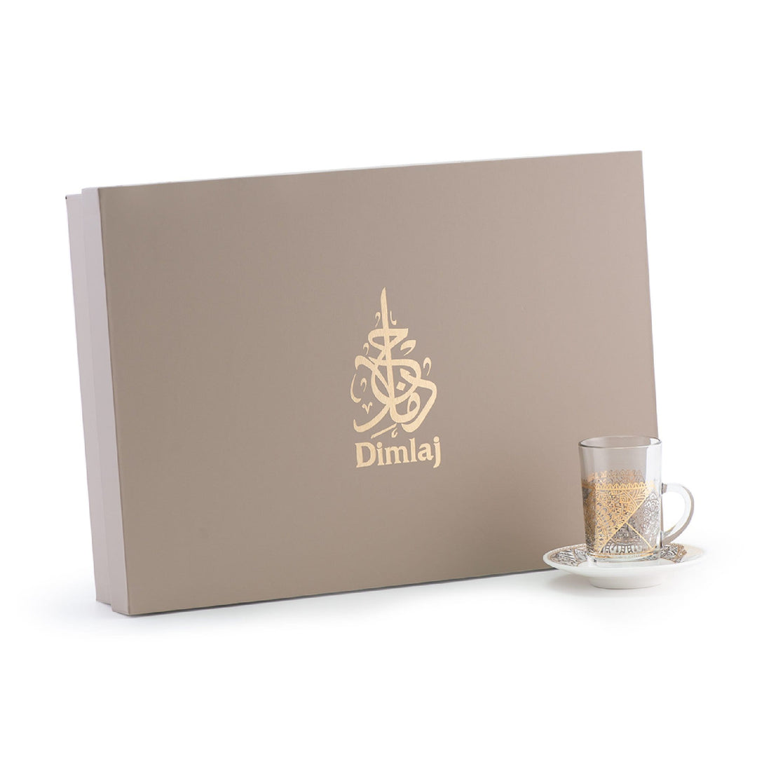 Dimlaj Sana Set of 6 Pcs Tea Cups and Saucers (Gold & Platinum)