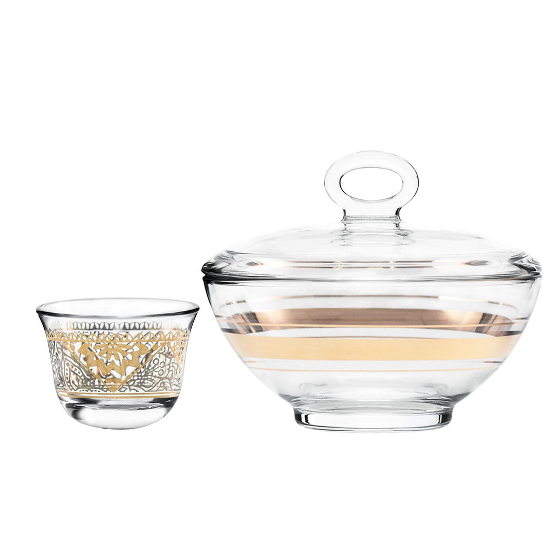 Dimlaj Sana Set of 14 Pcs Cawa Cups and Serving Bowl (Gold & Platinum)