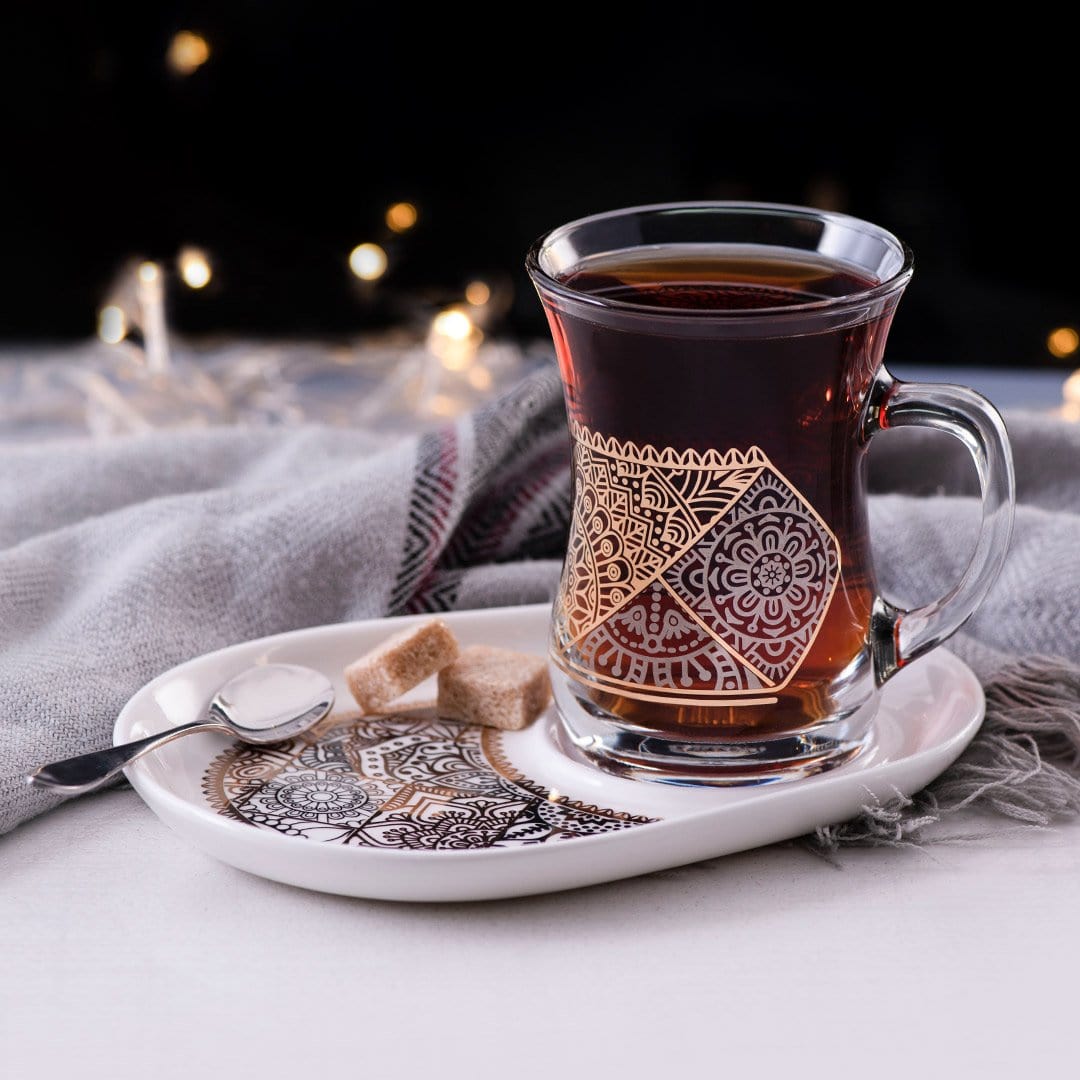 Dimlaj Sana Set of 2 Pcs Mug and Saucer (Gold & Platinum)