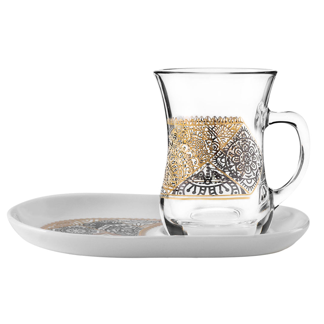 Dimlaj Sana Set of 2 Pcs Mug and Saucer (Gold & Platinum)