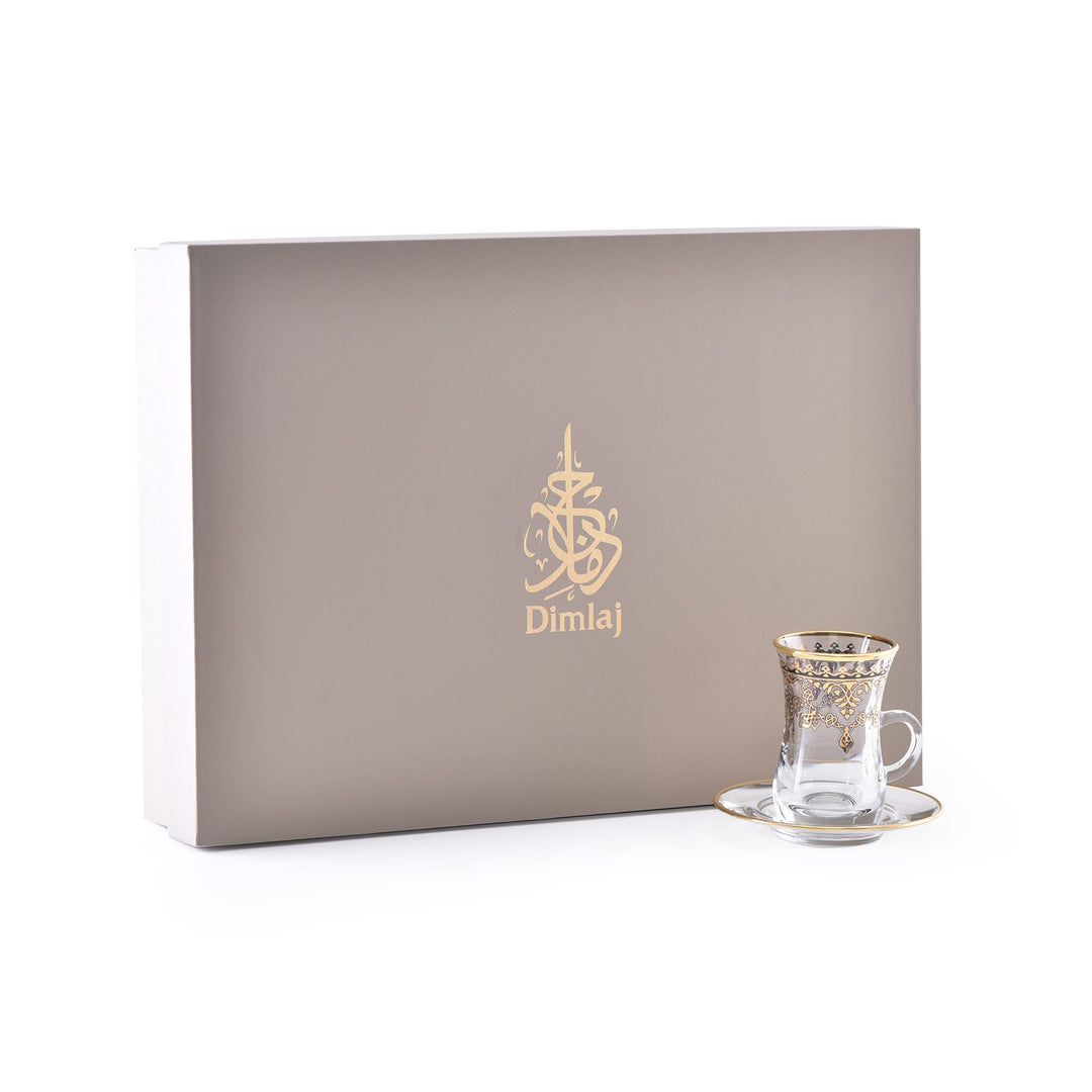 Dimlaj Duja Set of 6 Pcs Tea Cups and Saucers (Gold & Black)