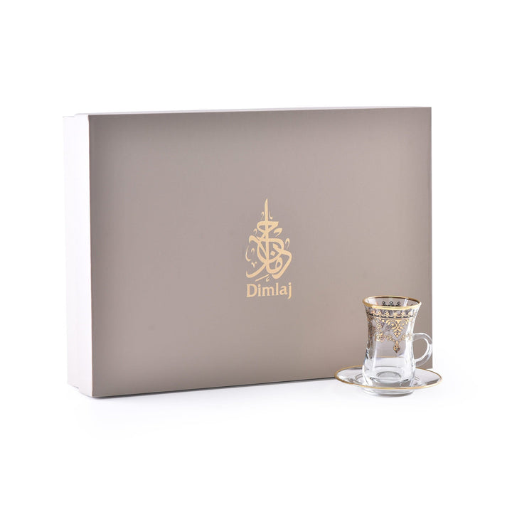 Dimlaj Duja Set of 6 Pcs Tea Cups and Saucers (Gold & Black)