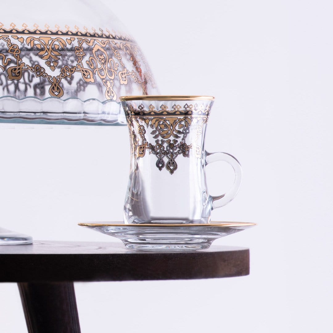 Dimlaj Duja Set of 6 Pcs Tea Cups and Saucers (Gold & Black)