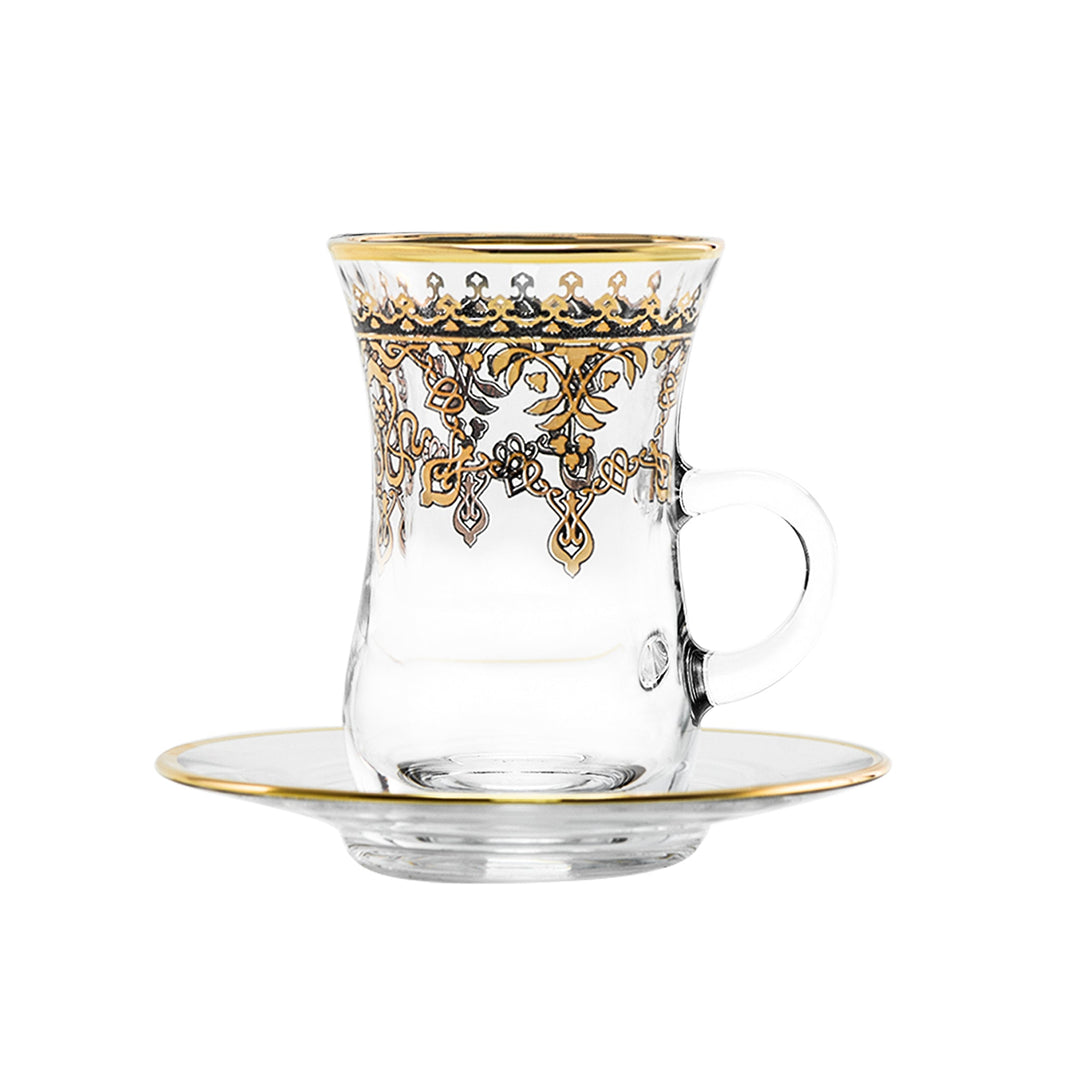 Dimlaj Duja Set of 6 Pcs Tea Cups and Saucers (Gold & Black)