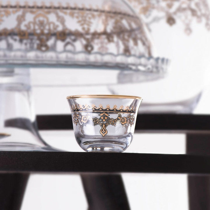 Dimlaj Duja Set of 14 Pcs Cawa Cups and Serving Bowl (Gold &amp; Black)