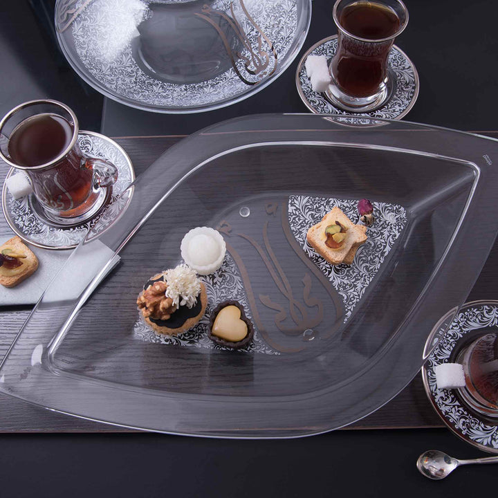 Dimlaj Mother Large Rhombus Serving Plate (Platinum & White)