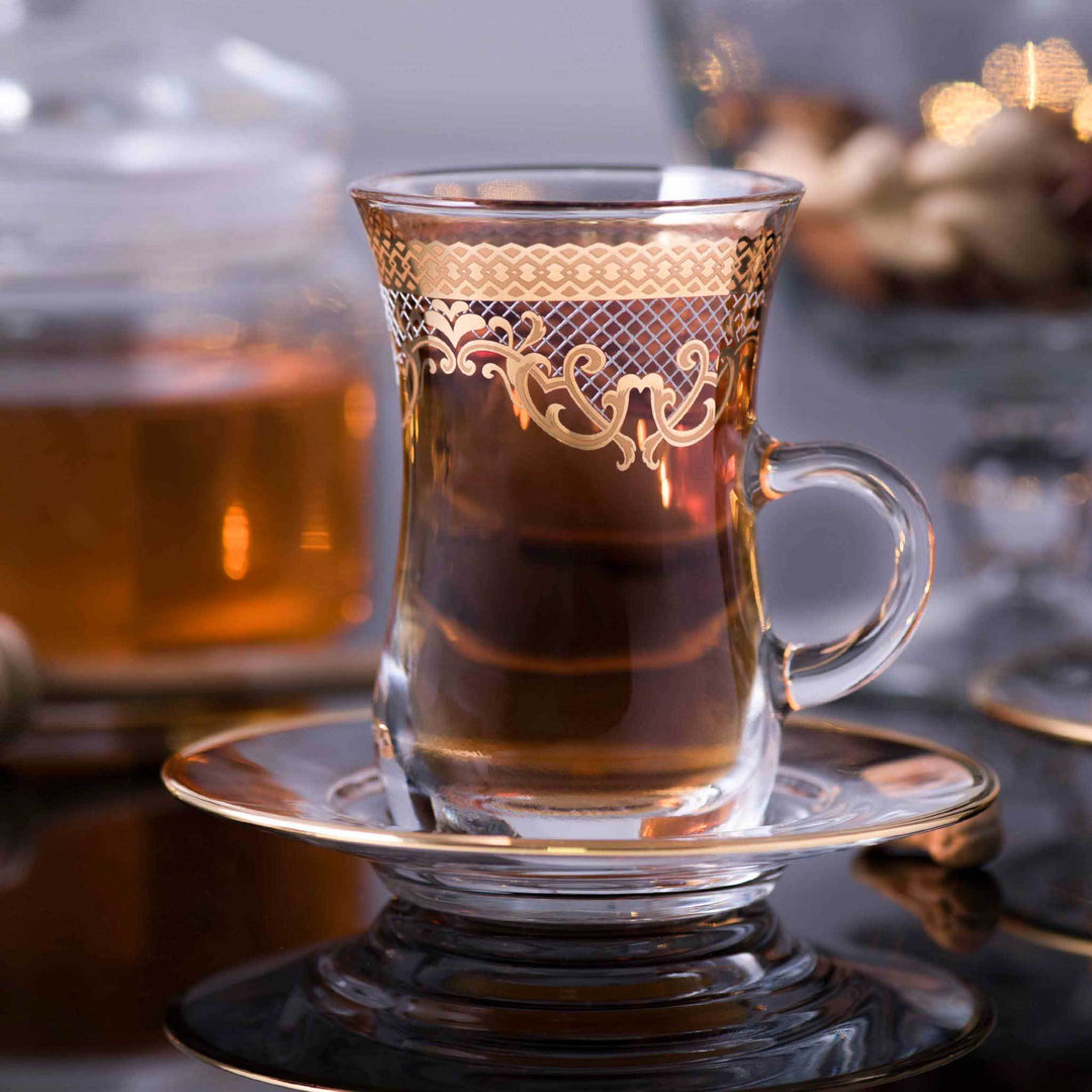 Dimlaj Trina Set of 6 Pcs Istikanas and Saucers (Gold)