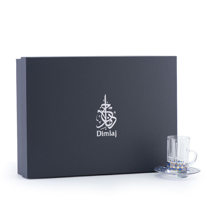 Dimlaj Asala Set of 6 Pcs Tea Cups and Saucers (Gold &amp; Blue)