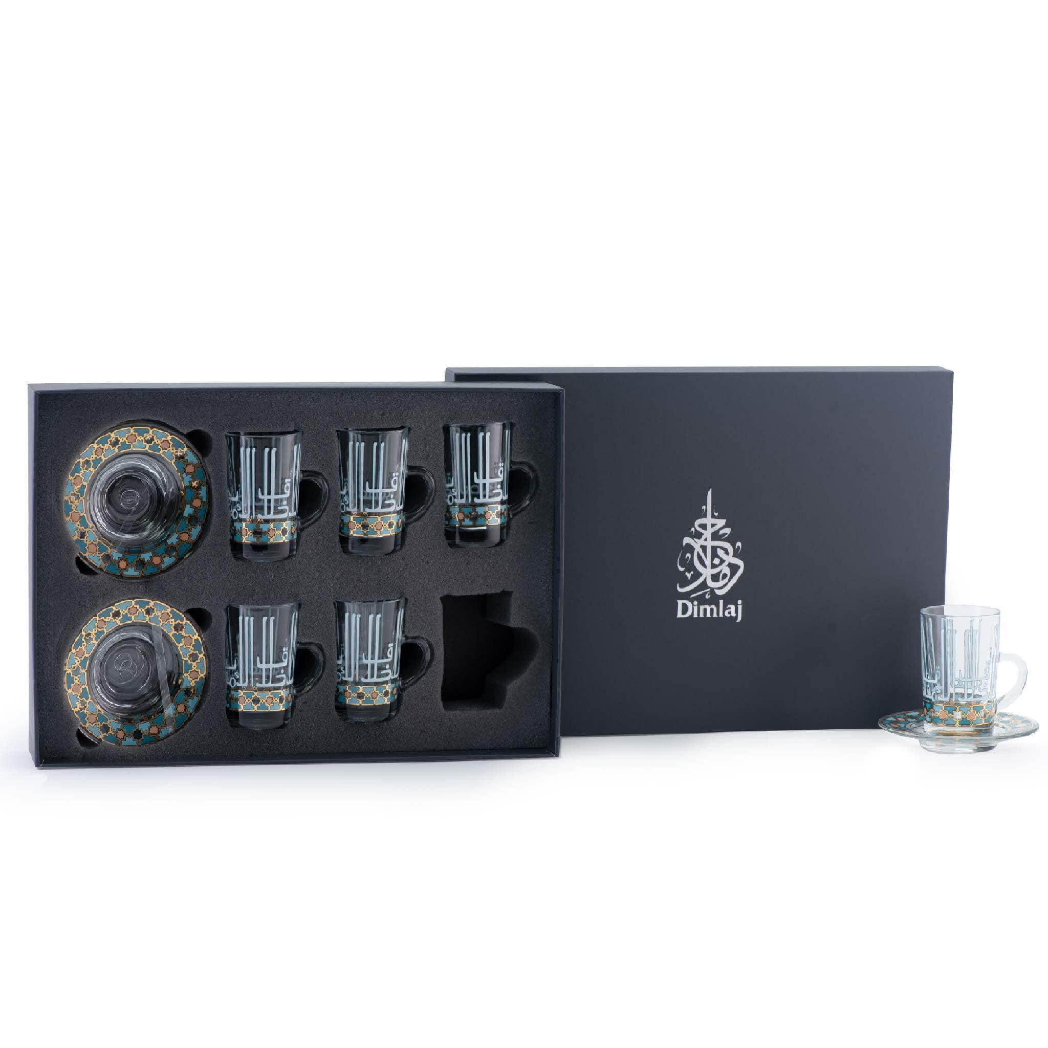 Dimlaj Asala Set of 6 Pcs Tea Cups and Saucers (Gold & Green) - Premium Tea Istikans With Handle from Asala By Dimlaj - Just $300! 