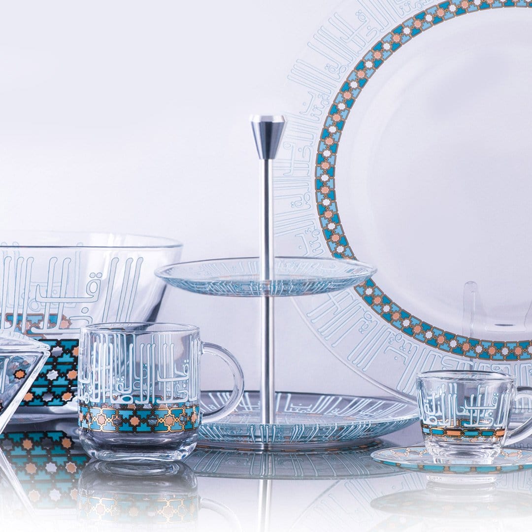 Dimlaj Asala 2 Tiered Tray (Gold & Green)