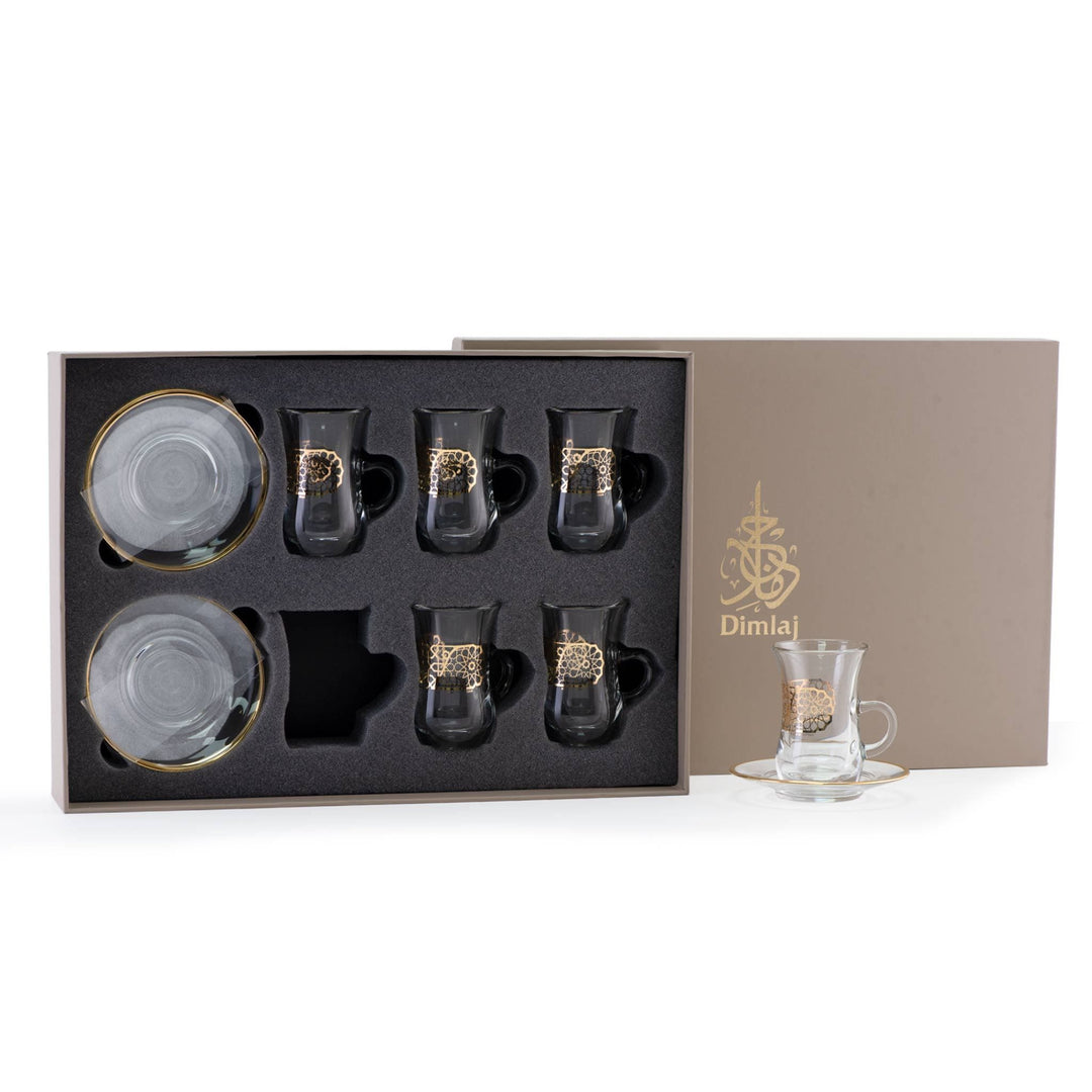 Dimlaj Furat Set of 6 Pcs Tea Cups and Saucers (Gold)