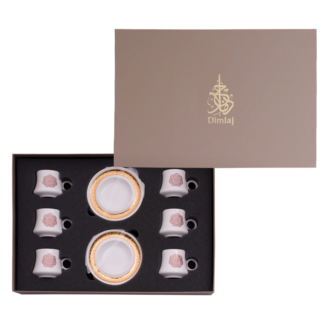 Dimlaj Selena Set of 6 Pcs Turkish Coffee Cups and Saucers (Gold & Pink)