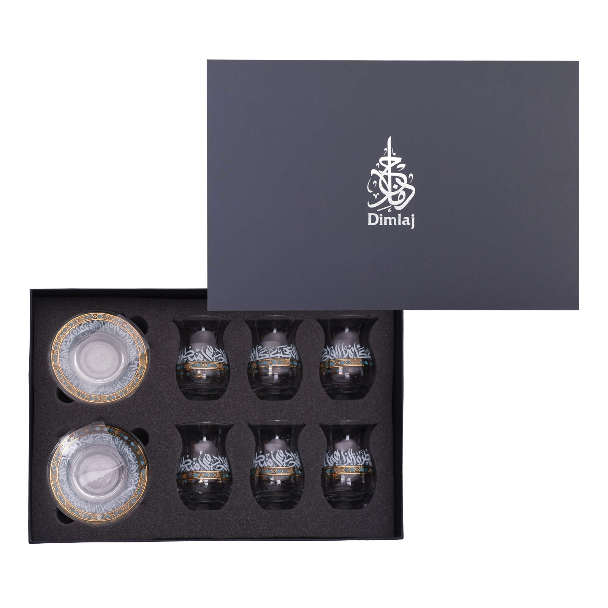 Dimlaj Wurood Set of 6 Pcs Istikanas and Saucers (Gold & Green) - Premium Tea Istikans Without Handle from Wurood By Dimlaj - Just $275! 