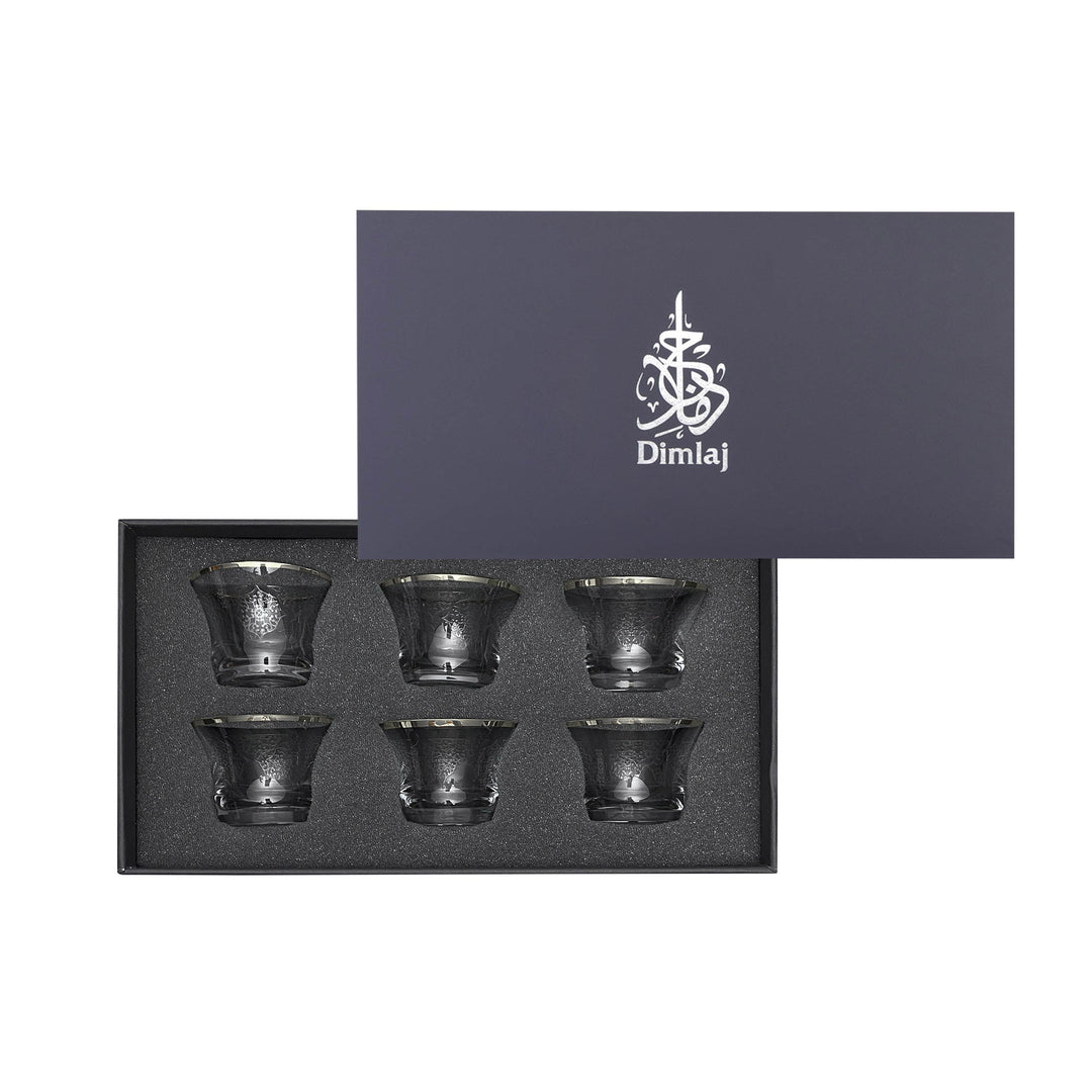 Dimlaj Perla Set of 6 Pcs Crystal Cawa Cups (Platinum)