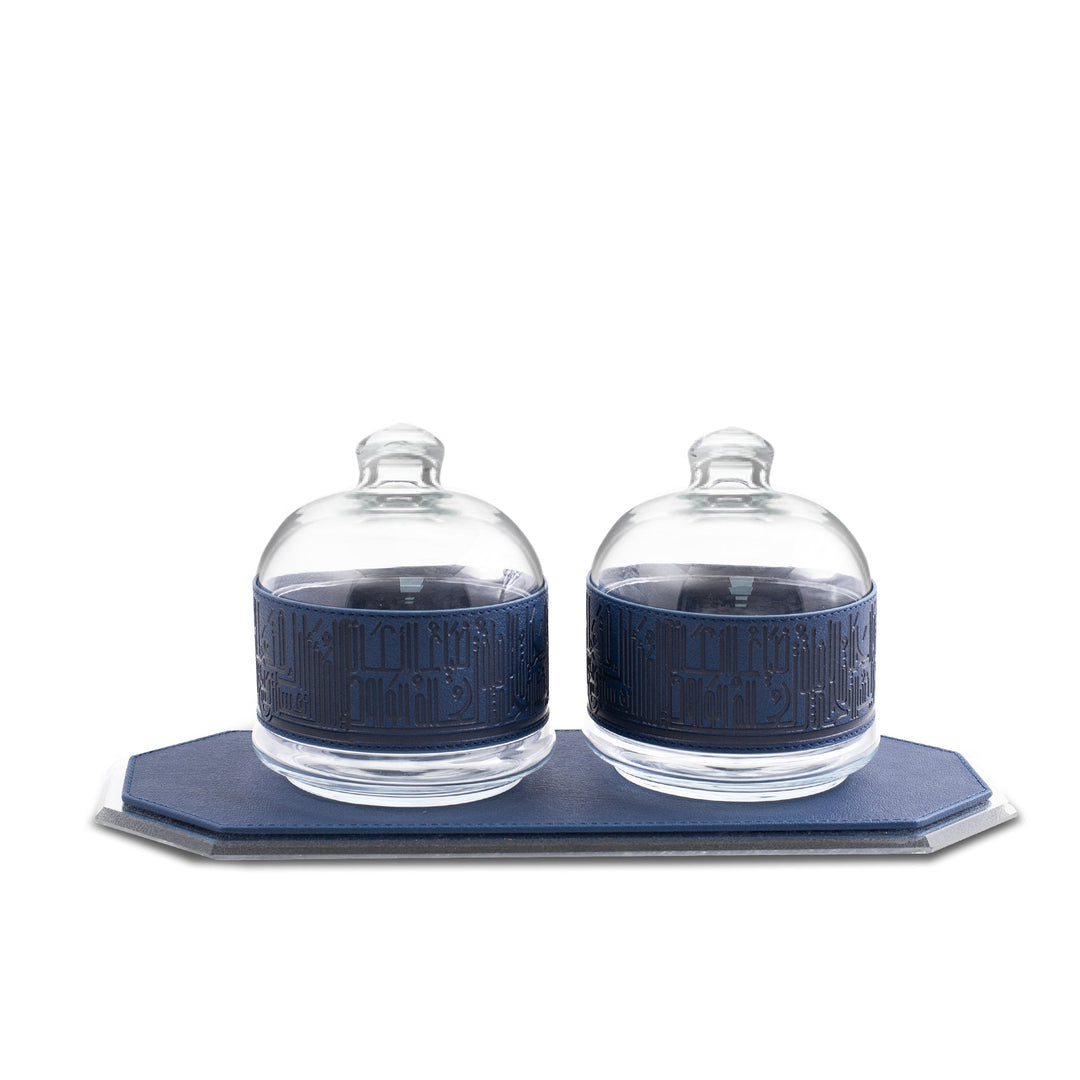 Dimlaj Hayat Set of 3 Pcs Serving Bowls With Tray (Navy Blue)