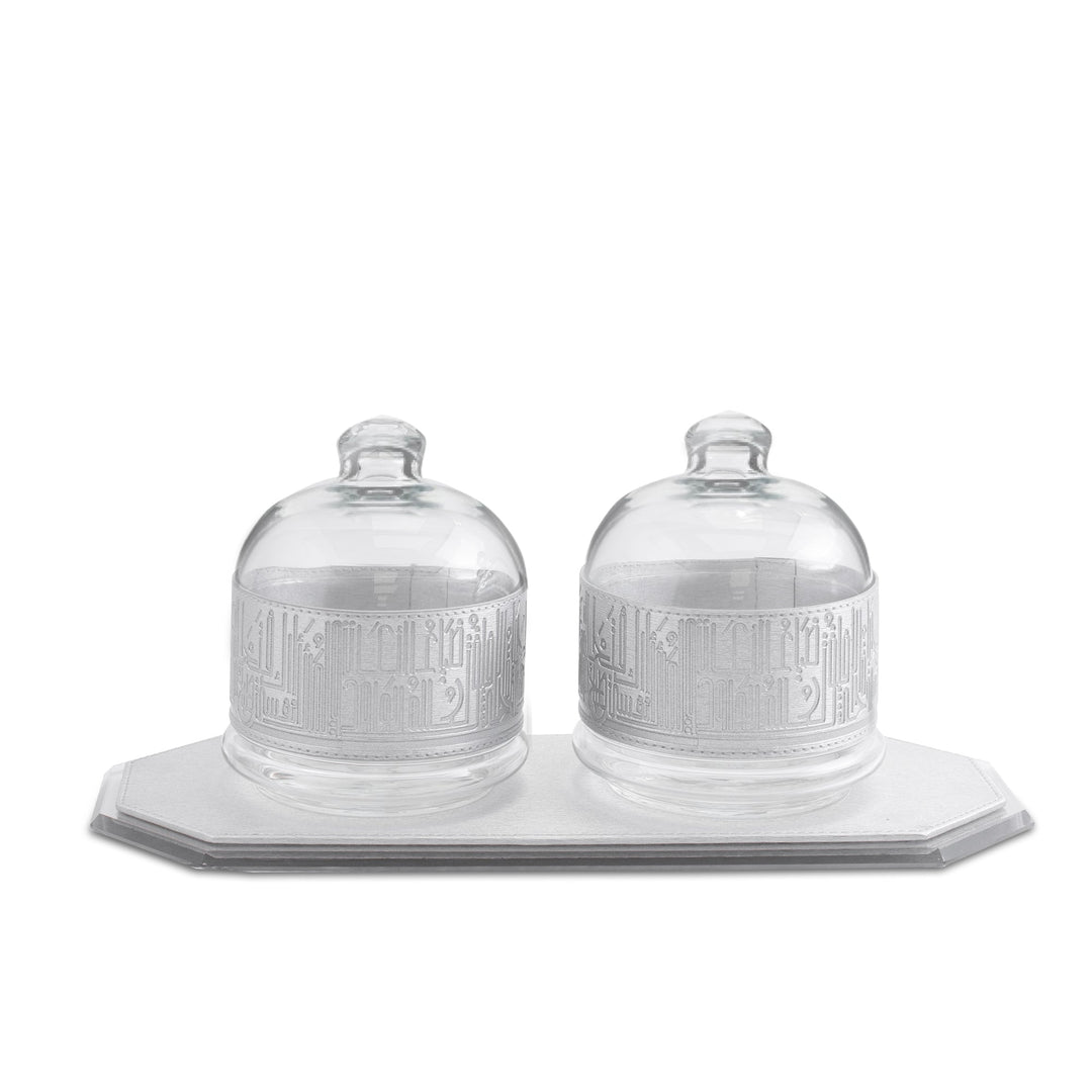 Dimlaj Hayat Set of 3 Pcs Serving Bowls With Tray (Silver)