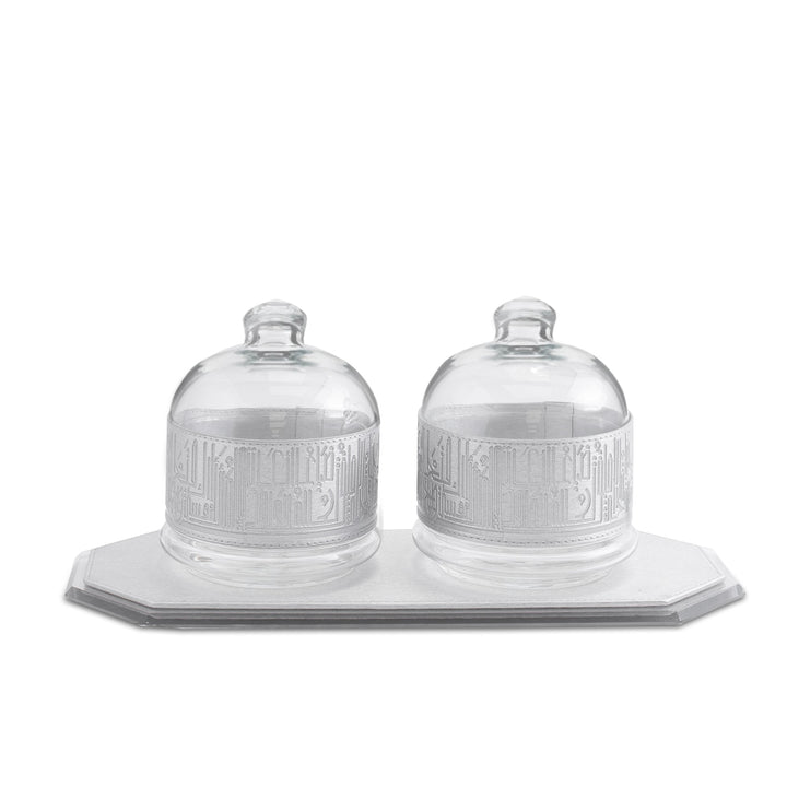 Dimlaj Hayat Set of 3 Pcs Serving Bowls With Tray (Silver)