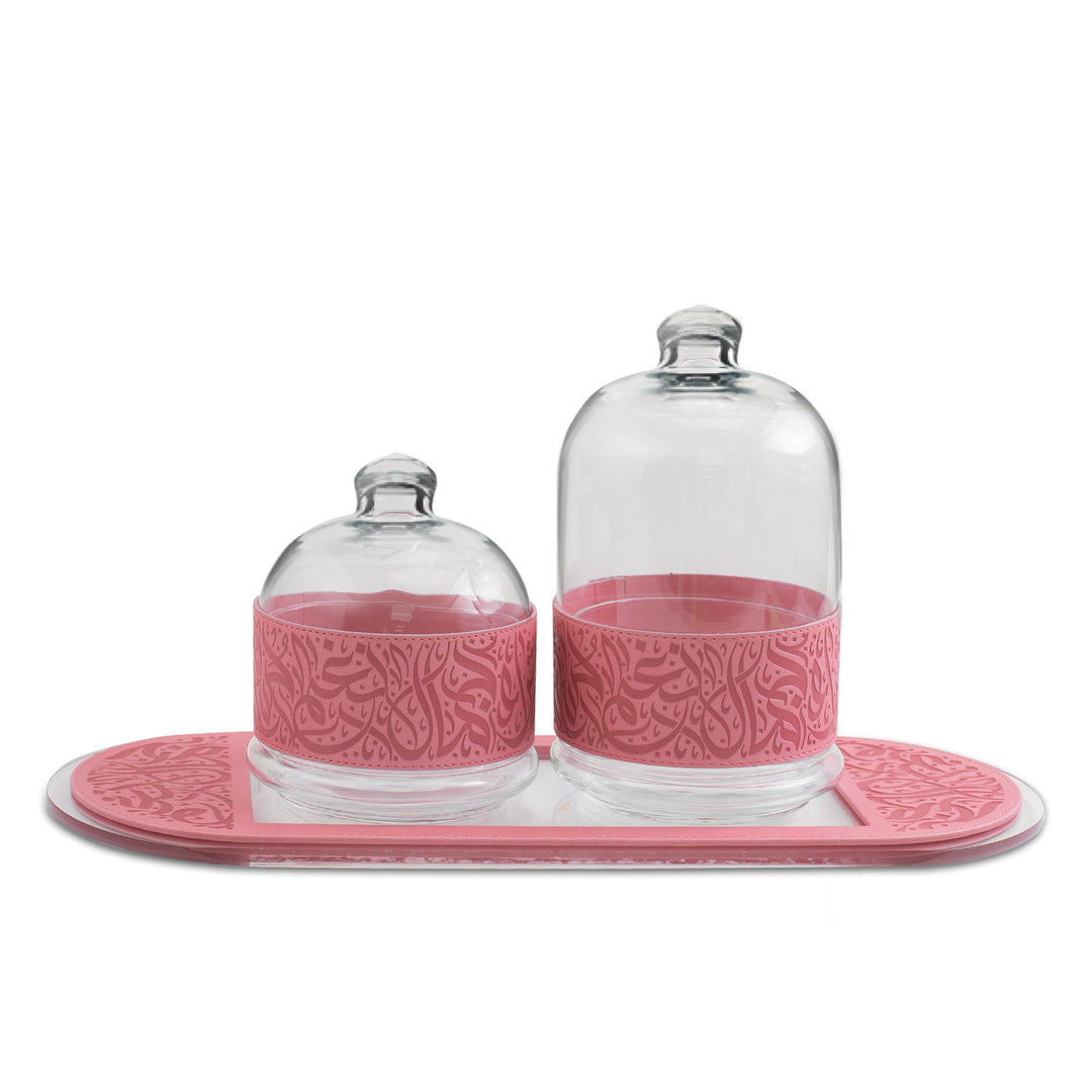 Dimlaj Nagham Set of 3 Pcs Serving Bowls With Tray (Pink)