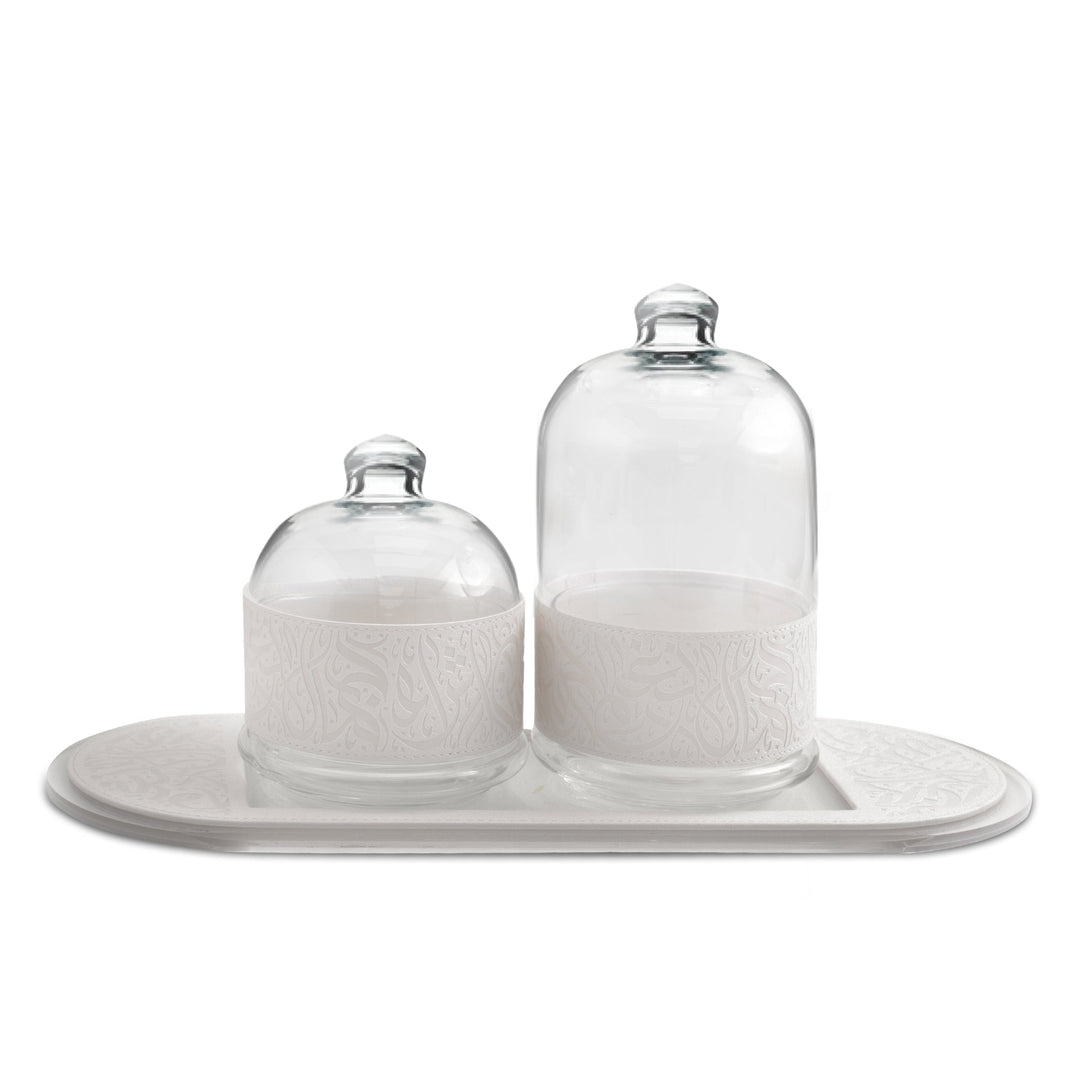 Dimlaj Nagham Set of 3 Pcs Serving Bowls With Tray (Metallic Pearl)