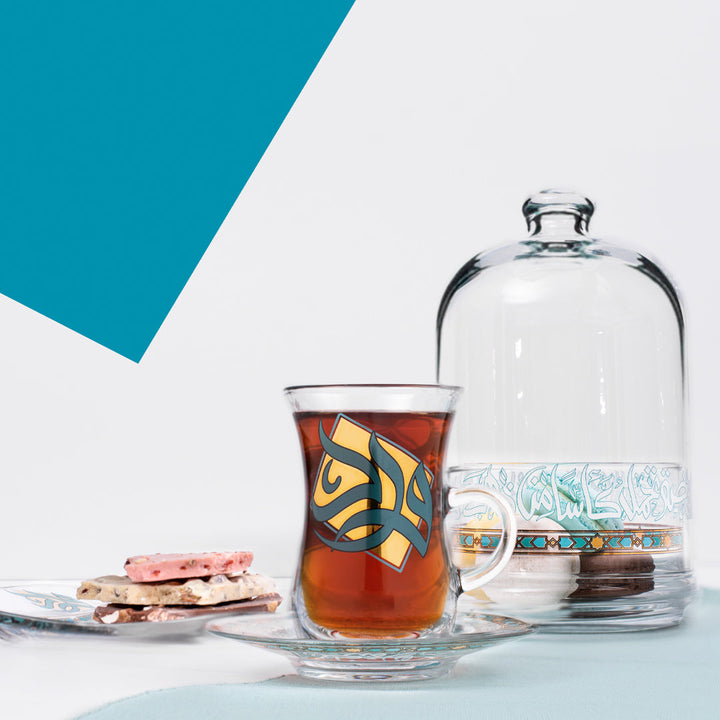 Dimlaj Wurood Set of 6 Pcs Tea Cups And Saucers (Gold & Green)