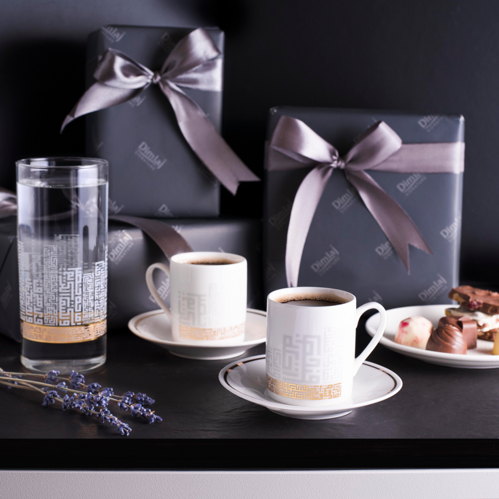 Dimlaj Abraj Set of 6 Pcs Coffee Cups and Saucers (Gold) - Premium Coffee Sets from Abraj By Dimlaj - Just $185! 