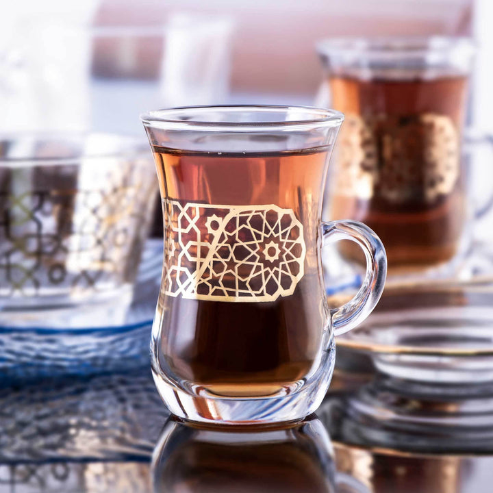 Dimlaj Furat Set of 6 Pcs Tea Cups and Saucers (Gold)