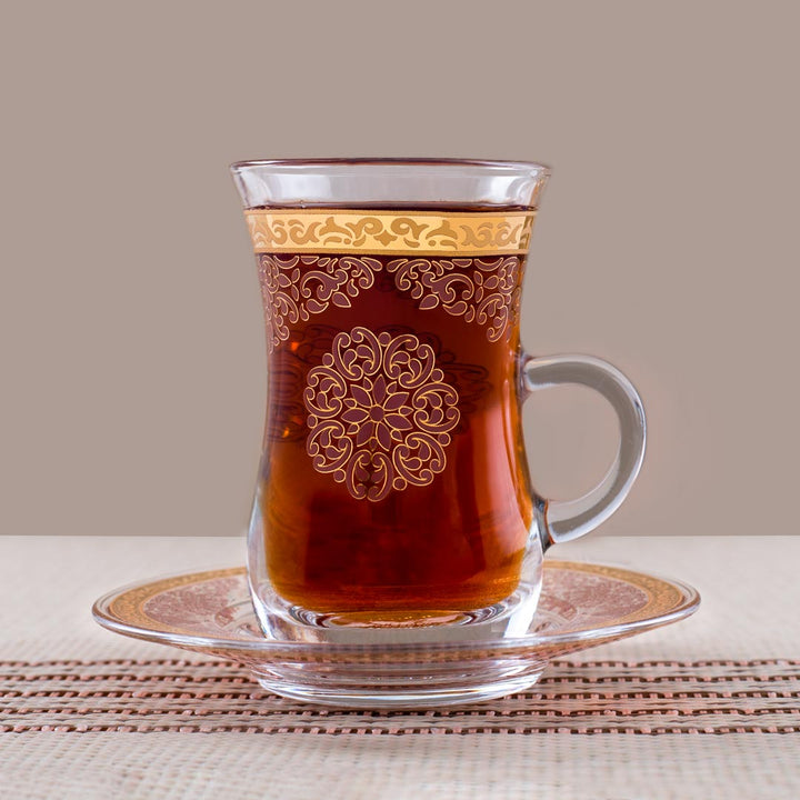 Dimlaj Selena Set of 6 Pcs Tea Cups and Saucers (Gold & Pink)