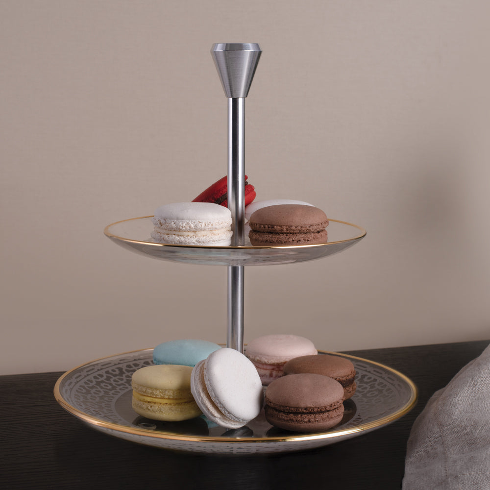 Dimlaj Ivory 2 Tiered Tray (Gold)