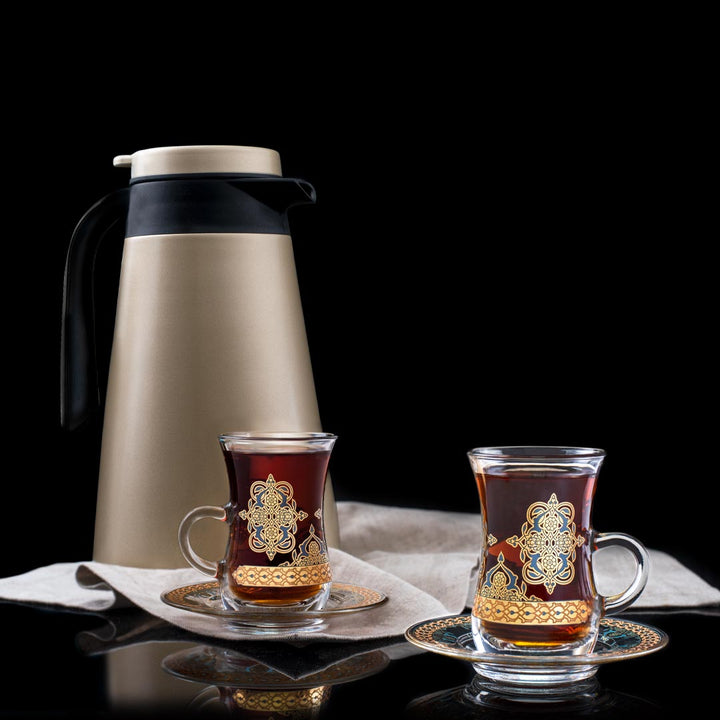 Dimlaj Rayhan Set of 6 Pcs Tea Istikanas and Saucers (Gold)