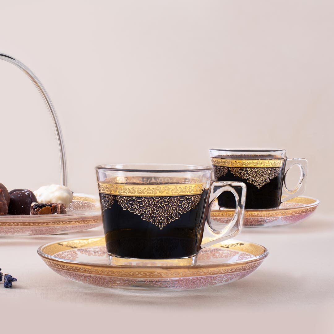 Dimlaj Selena Set of 6 Pcs Espresso Cups and Saucers (Gold & Pink) - Premium Coffee Cups from Selena By Dimlaj - Just $192! 