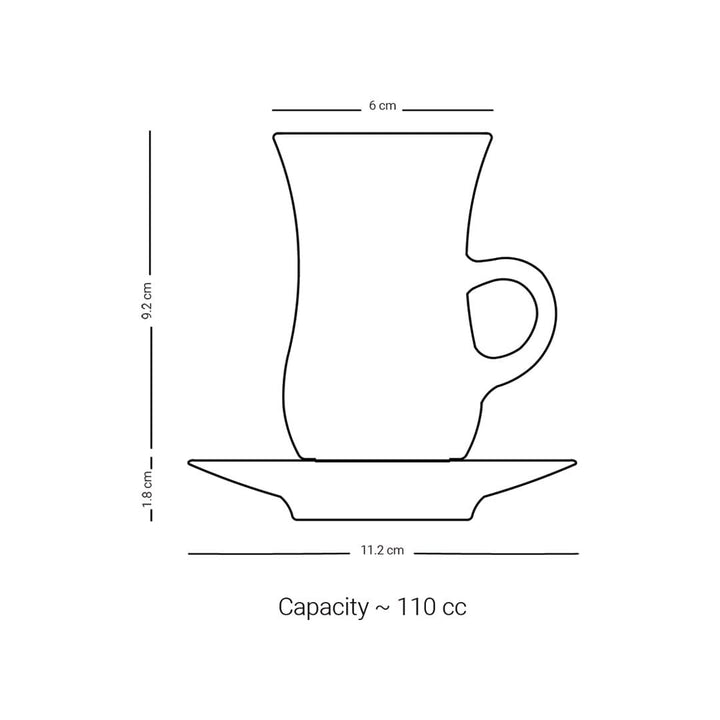 Dimlaj Trina Set of 6 Pcs Istikanas and Saucers (Gold)